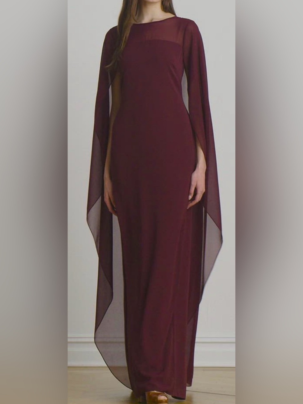 Lauren Ralph Lauren Crew Neck Cape Gown in Burgundy